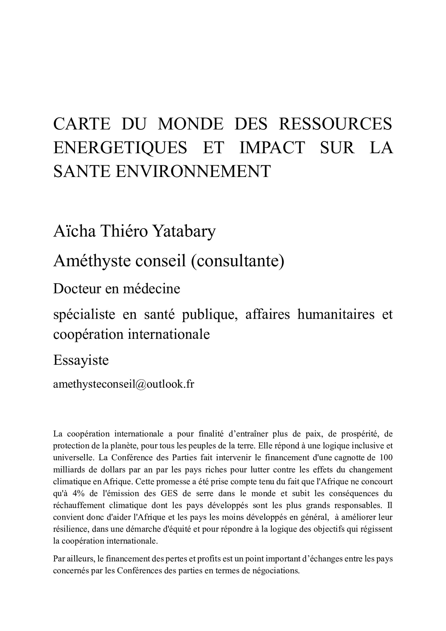 Carte du monde des ressources énergétiques et impact sur la santé environnement