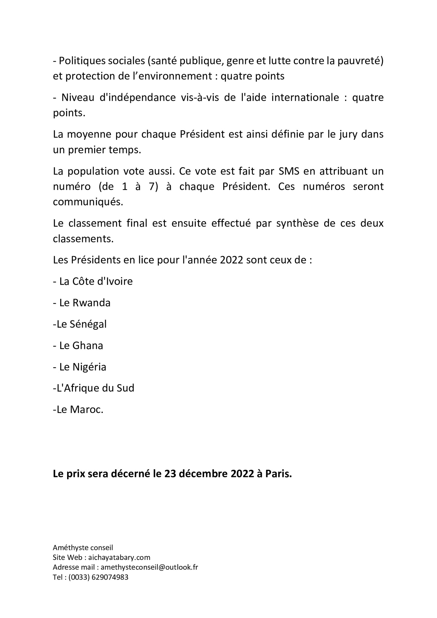 Vademecum du Prix du Meilleur Président Africain