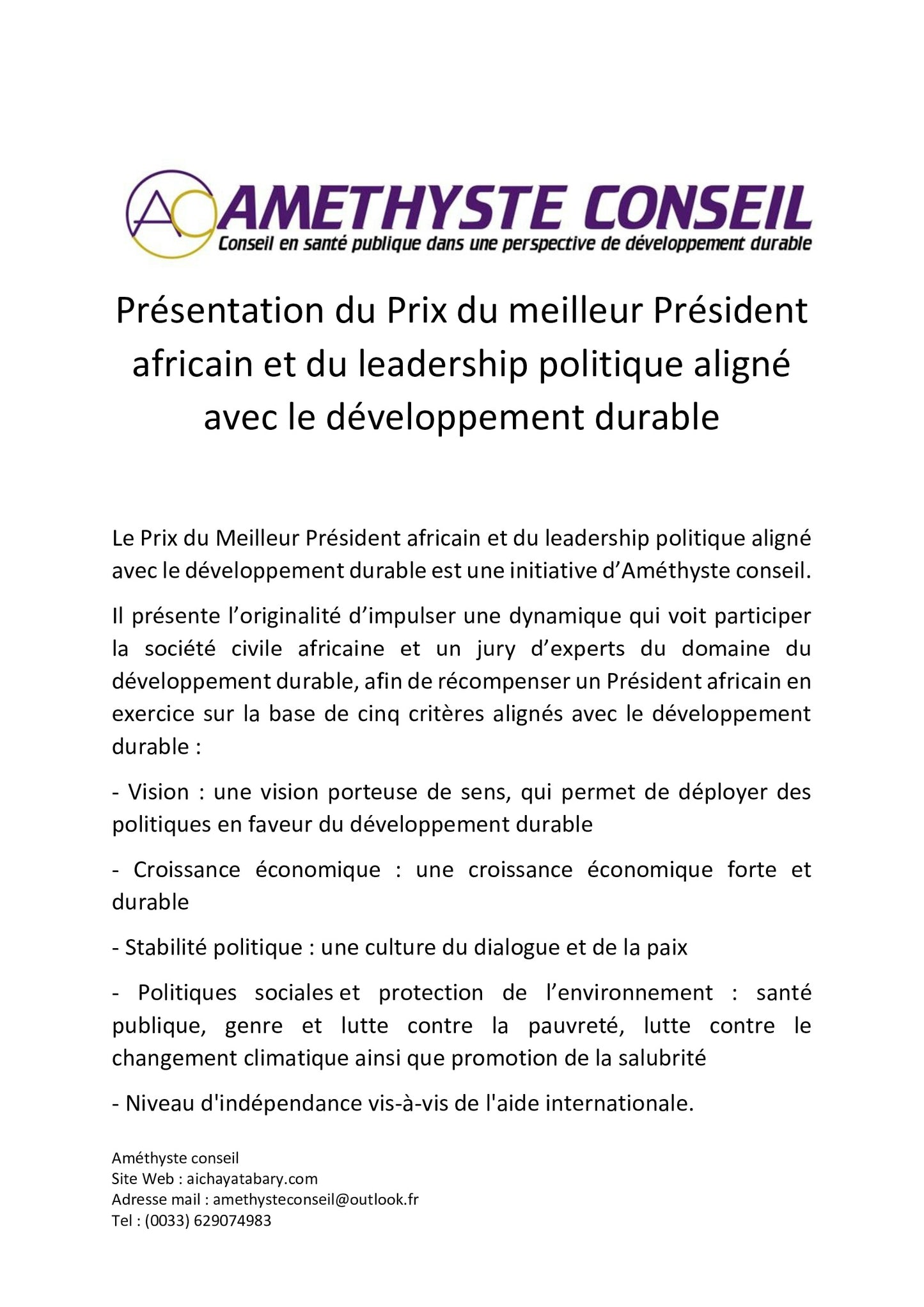 Vademecum du Prix du Meilleur Président Africain