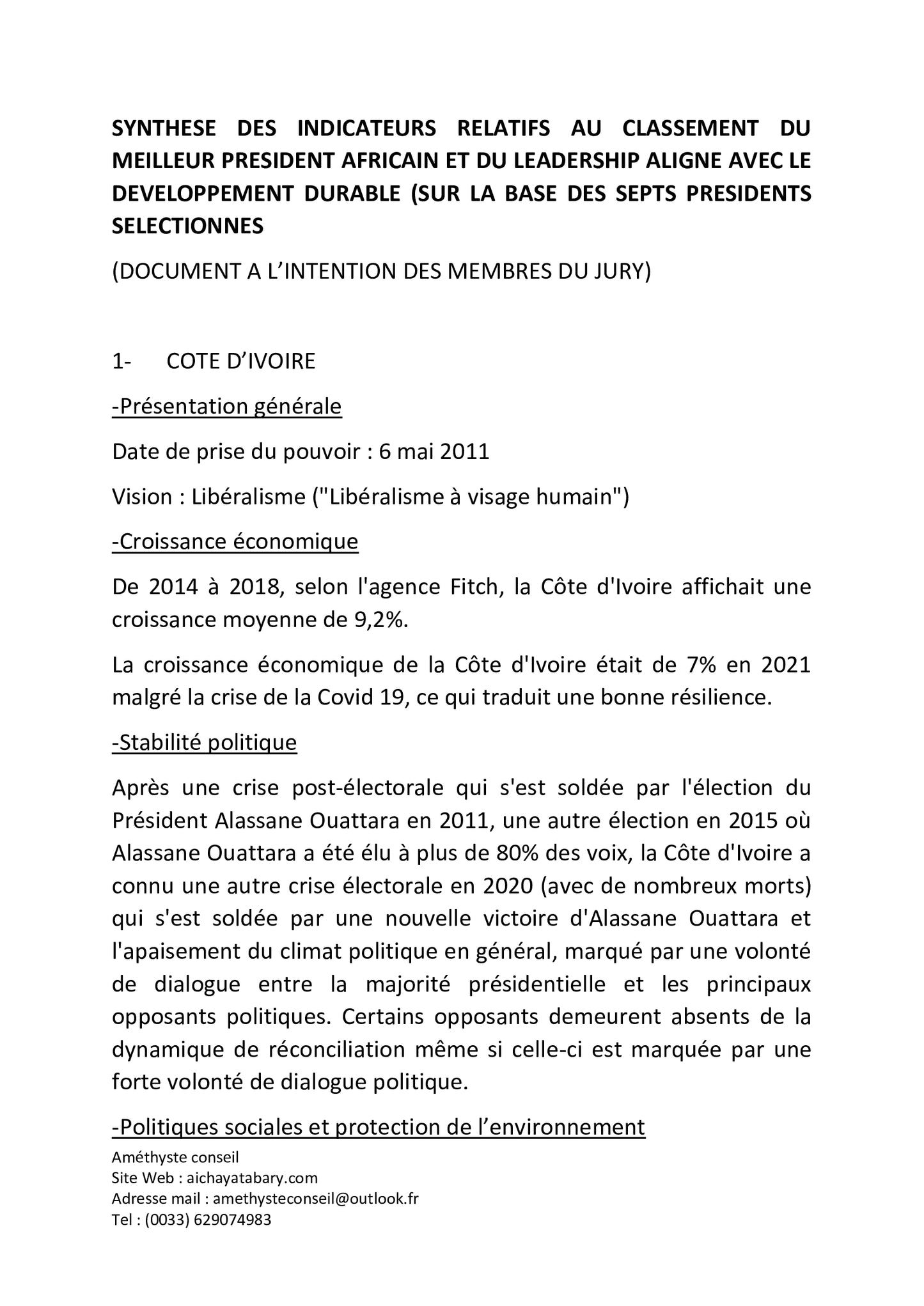 Vademecum du Prix du Meilleur Président Africain