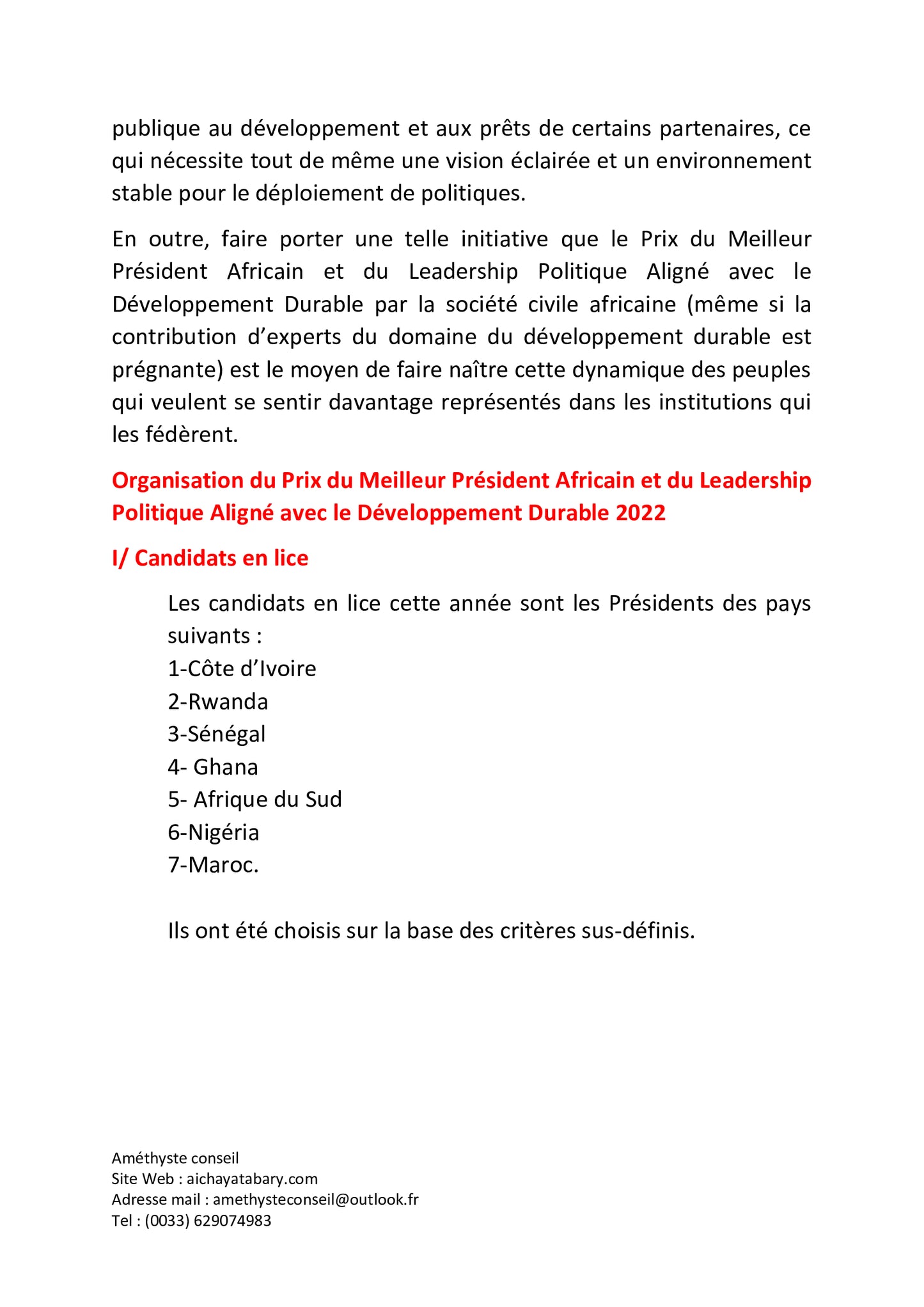 Vademecum du Prix du Meilleur Président Africain