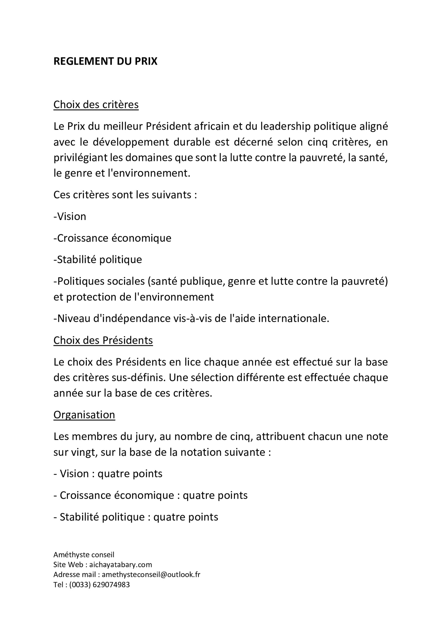 Vademecum du Prix du Meilleur Président Africain