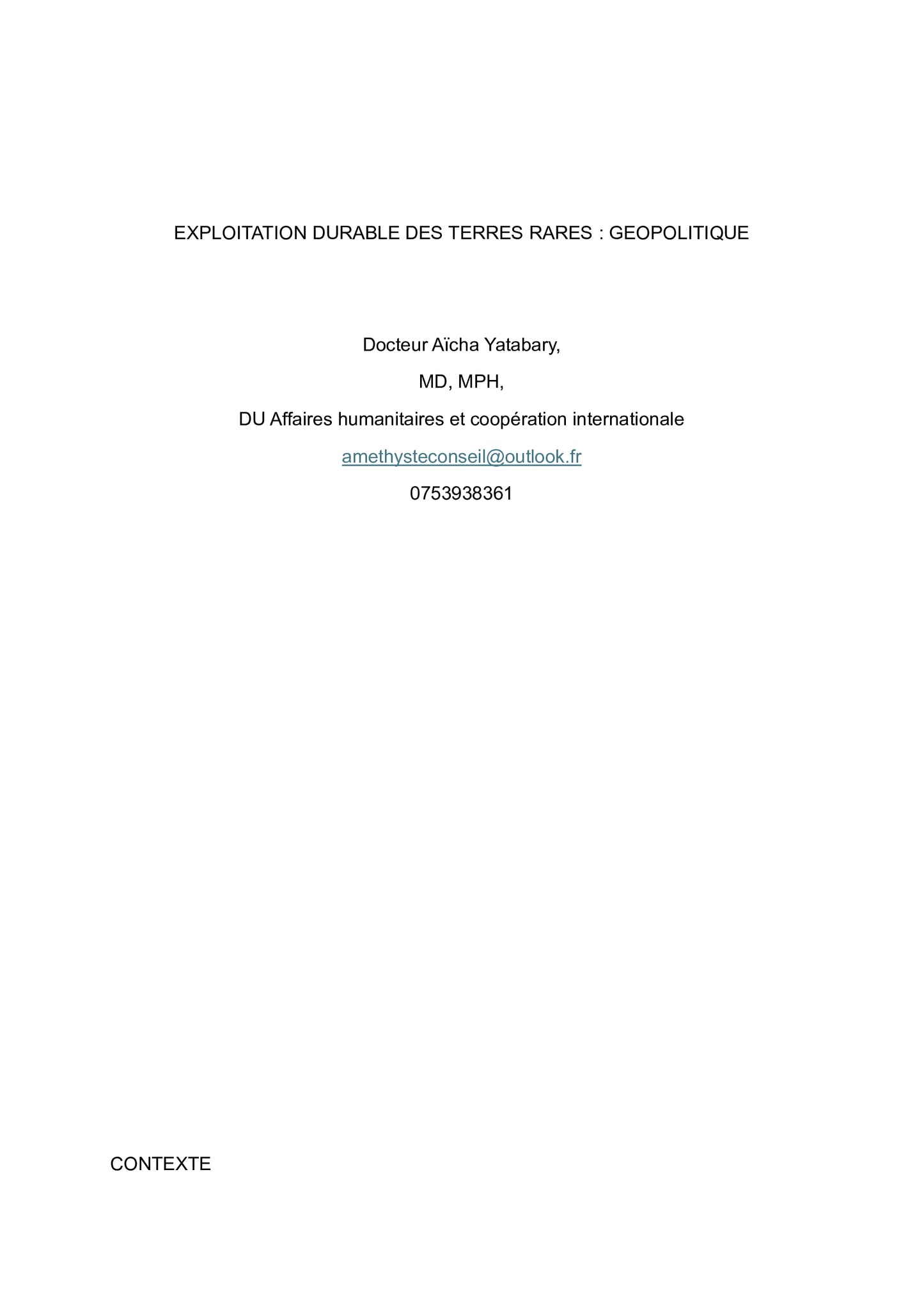 Exploitation durable des terres rares: Géopolitique