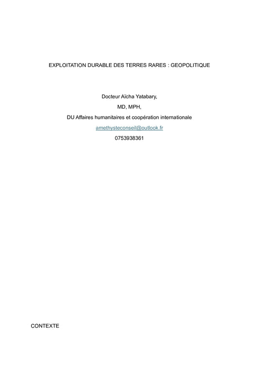 Exploitation durable des terres rares: Géopolitique