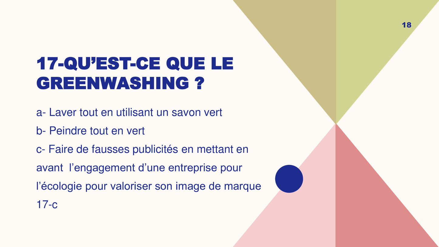 Questionnaire niveau 1: Jeu Lead'up Green